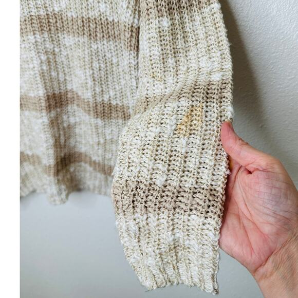 Lovestitch Marble Tan & Taupe Stripe Loose Knit Hi-Low Sweater M - Picture 6 of 14